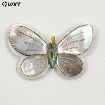 WT-JP463 Lovely Pretty Design Natural Shell Hand Carved Butterfly Shape Gold Pendant As Friends Birthday Gift Jewelry DIY