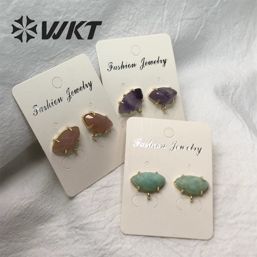 WT-E655 Fine Jewelry Design Fashion Natural Lapis Amazonite Stone Strawberry Crystal Amethysts Elegant Natural Stone Studs