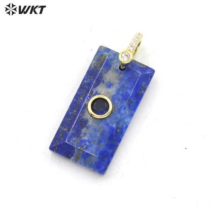 WT-P2124 Factory Wholesale Zircon And Various Natural Gemstones Rectangle Facted Pendants For Female Fashion Necklace Design