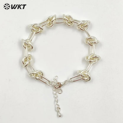 WT-JF338 Supper Hot 18k Real Gold Plated Yellow Brass Big Metal Chain Bracelet Locomotive Style Knotted Chain Women Bracelets