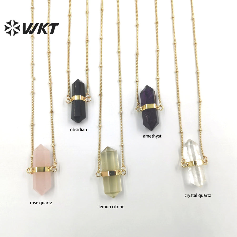 WT-N1380 Elegant Vintage Style Multicolor Crystal Pendant Necklace 18k Gold Plated Necklace Natural Quartz Pendant Necklace