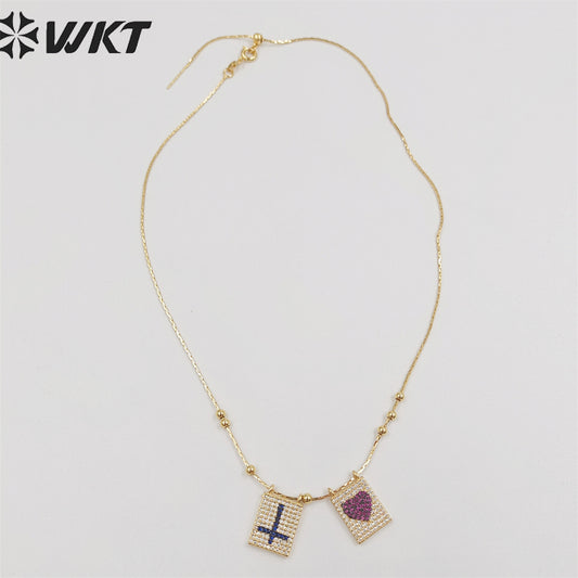 WT-N1385 Wholesale Fashion Gold Electroplated Micro Pave Cubic Zircon Necklace Lady Elegant Religious Cross Heart Necklace
