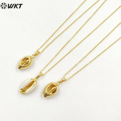 WT-N493 Wholesale Natural Cowrie Shell With Gold Dipped Pendant Necklace,Fashion Charm Cowrie Shell Necklace for Women