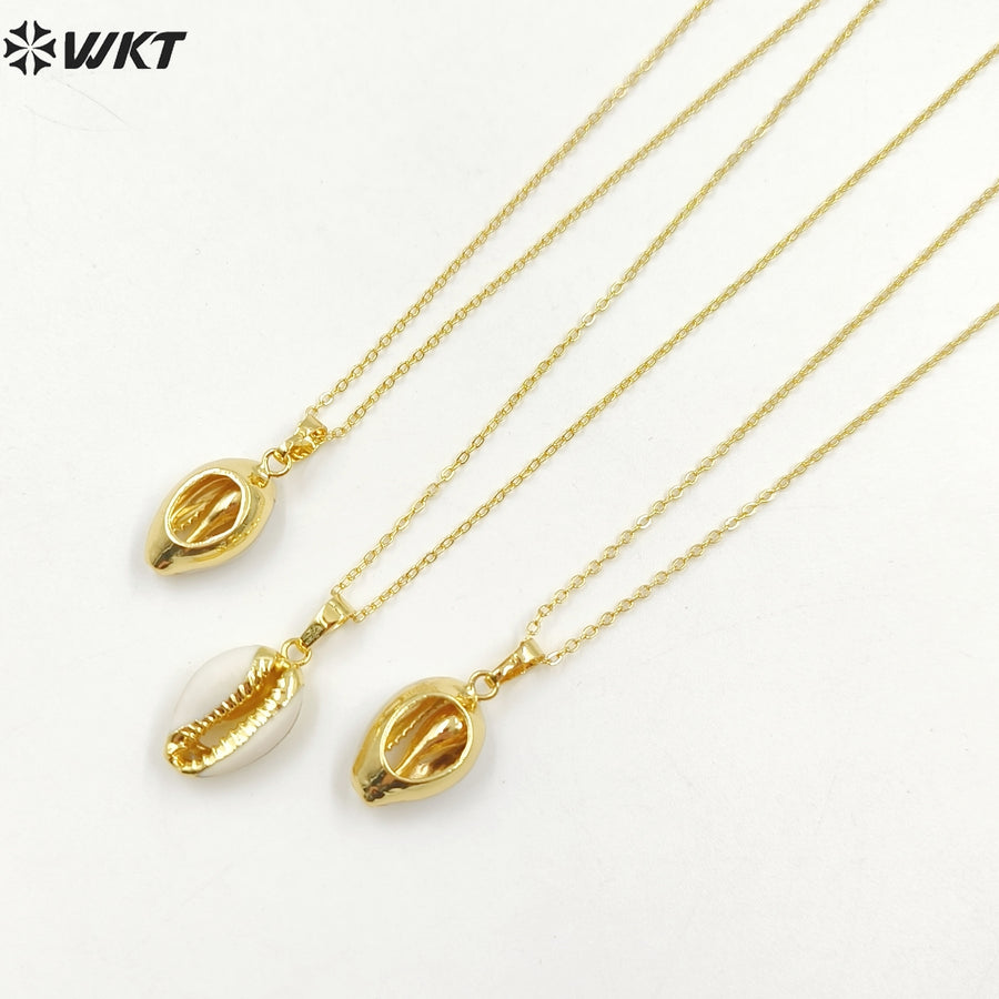 WT-N493 Wholesale Natural Cowrie Shell With Gold Dipped Pendant Necklace,Fashion Charm Cowrie Shell Necklace for Women