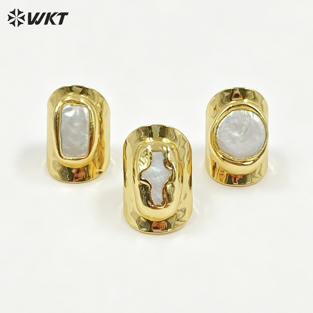 WT-R328 Classic Unique Each One Is Different Shell Jewelry in Gold Plated Adjustable Women's Fine Natural Freshwater Pearl Rings