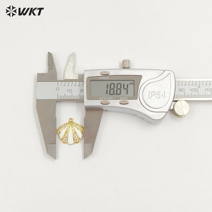 WT-MP311 New Arrival Gold Plated Drop Oil And Zircon Shell Shape Little Charm Pendant For Ladies Jewelry Bracelets Making