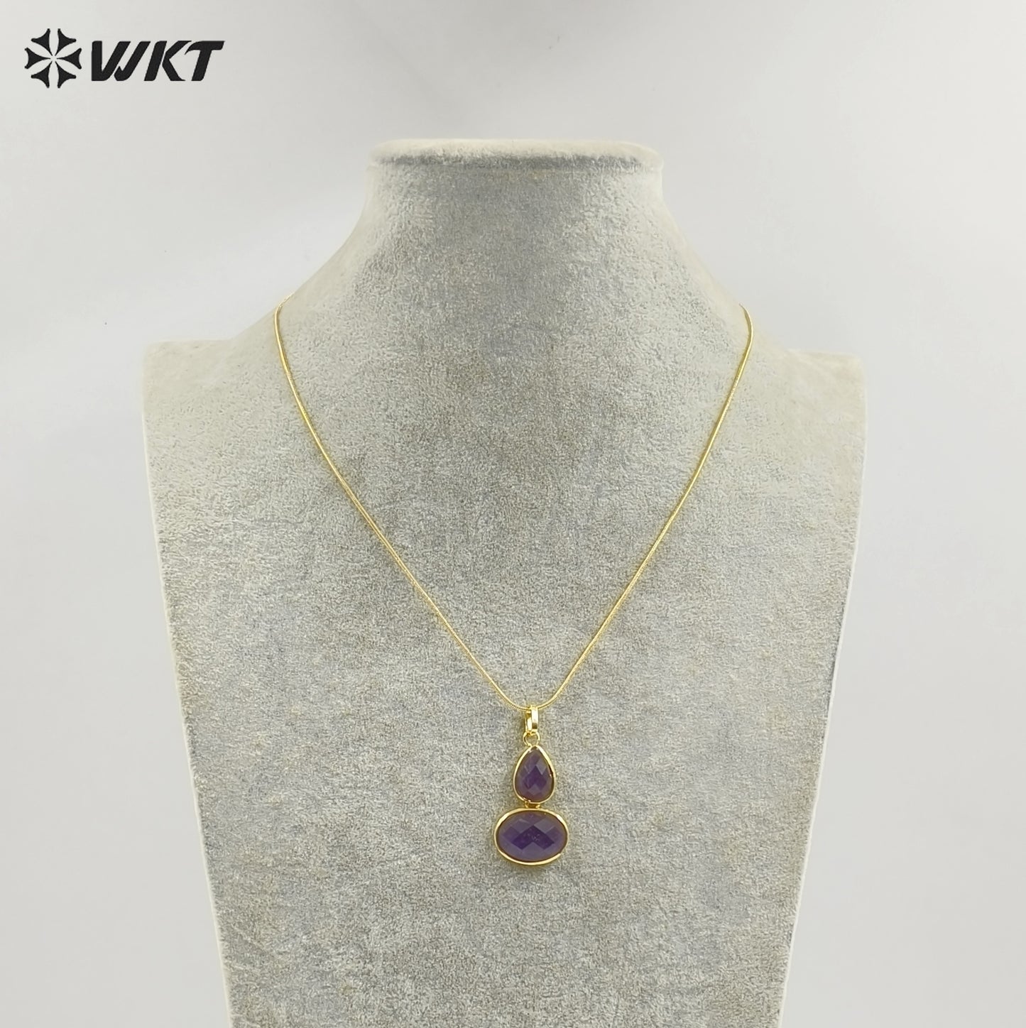 WT-N1537 Trendy Minimalism Gold Plated Thin Chain With Natural Gemstone Gourd Shape Pendant Necklace For Women Daily Wearing
