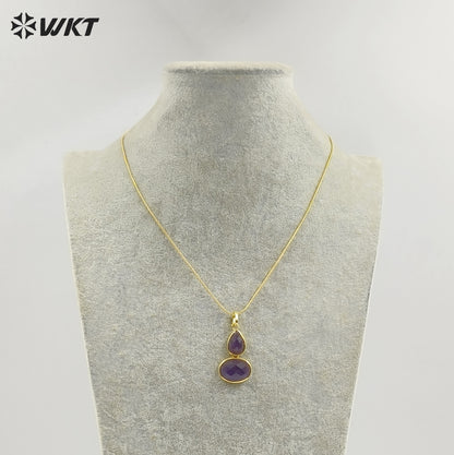 WT-N1537 Trendy Minimalism Gold Plated Thin Chain With Natural Gemstone Gourd Shape Pendant Necklace For Women Daily Wearing