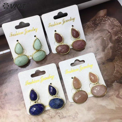 WT-E823 Wholesale Trendy Gold Electroplated Double Natural Gemstones Women Earrings For Party Daily Decorative Jewelry