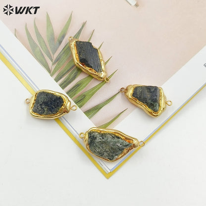 WT-C330 New Irregular Gold Plated With Double Loops Natural Black Meteorite Jewelry Connectors for Bracelet DIY Findings