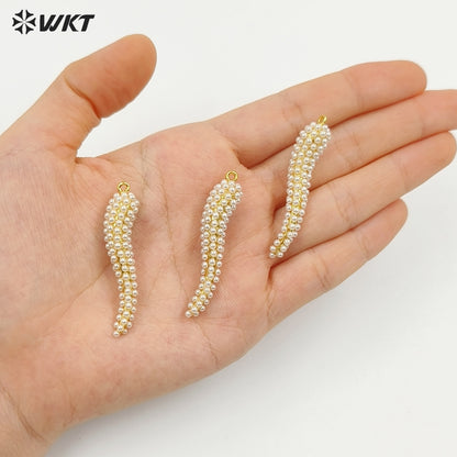 WT-MP317 Lovely Little Charm Gold Plated Brass With Artificial Pearl Hot Pepper Shape Pendant For Necklace Jewelry Handmade