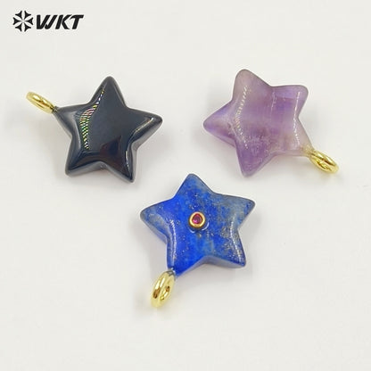 WT-P2099 Trendy Interesting Design Zircon And Natural Gemstones Star Shape Gold Charm Pendants For Lovely Necklace DIY Making