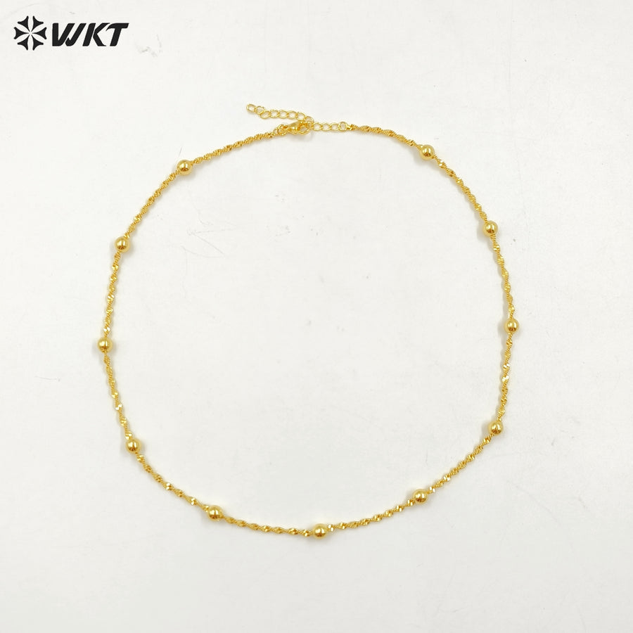 WT-BFN060 WKT New Handmade Round Beads Twisted 16 Inch Long Gold Plated Resist Tarnishable Chain Necklace