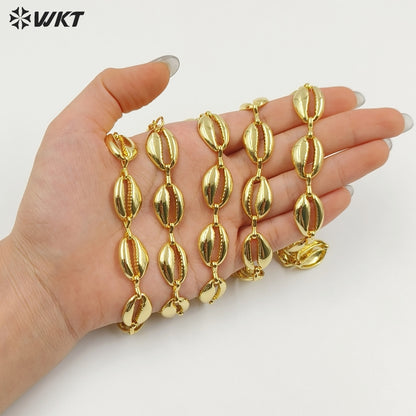 WT-JFN58 Wholesale Vintage Trendy Metal Yellow Brass Gold Plated Shell Shape Women Necklaces For Vacation Wearing Jewelry