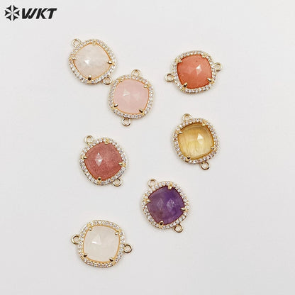 WT-C321 Fashion Design Colorful Stone & Aqua Marine Gemstone Connectors for Jewelry Findings Stone for Bracelet