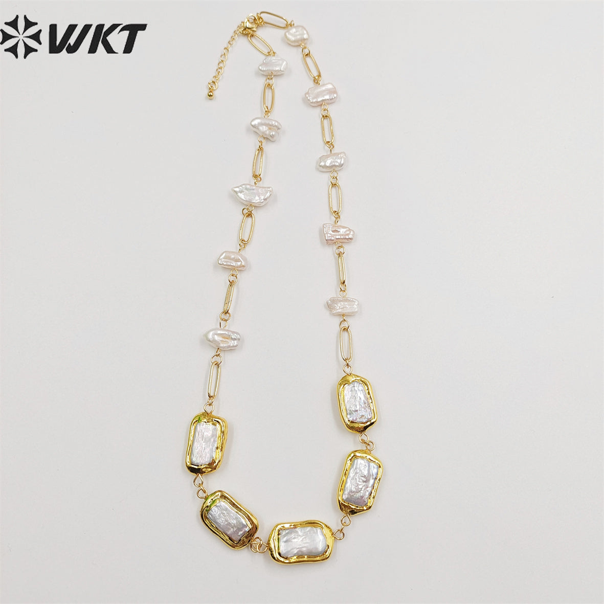 WT-JN210 Italian Designer New Style Gorgeous 18k Real Gold Plated Natural Freshwater Pearl Necklace in 16 Inch Long Birth Gift