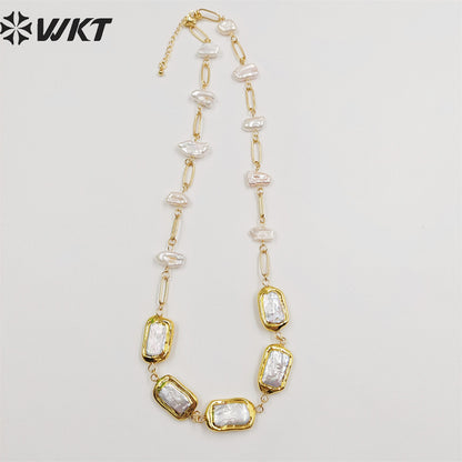 WT-JN210 Italian Designer New Style Gorgeous 18k Real Gold Plated Natural Freshwater Pearl Necklace in 16 Inch Long Birth Gift