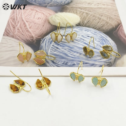 WT-E825 Exquisite Fashion Gold Plated Natural Gemstones Butterfly Shape Little Earrings As Lady Lovely Elegant Jewelry