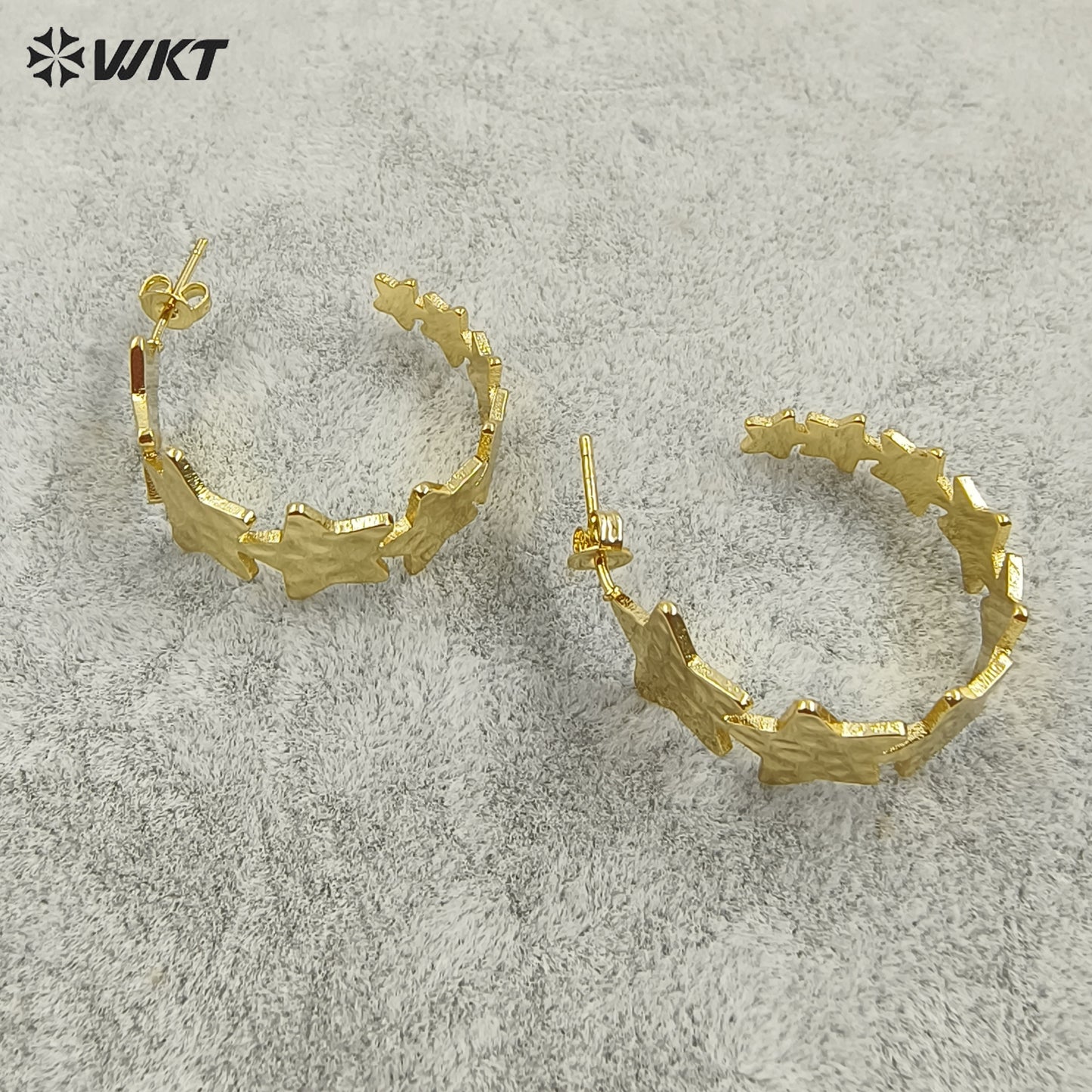 WT-JFE112 WKT New Trendy 18K Real Gold Plated Yellow Brass and Steel Ear Pin Super Star C Earrings