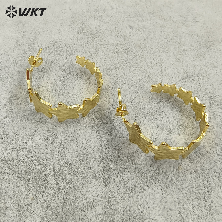 WT-JFE112 WKT New Trendy 18K Real Gold Plated Yellow Brass and Steel Ear Pin Super Star C Earrings