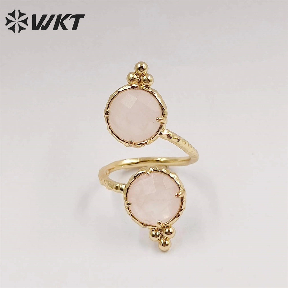 WT-R465 Newest Fashion Double Stone Cocktail Party Ring 18k Real Gold Plated Round Stone Anneversary Women Ring Hot INS Stone