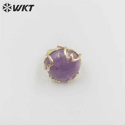 WT-R440 Wholesale Fashion 18k Real Gold Plated Resist Tarnishable Handmade Claw Setting Round Gemstone Ring in Adjustable Size