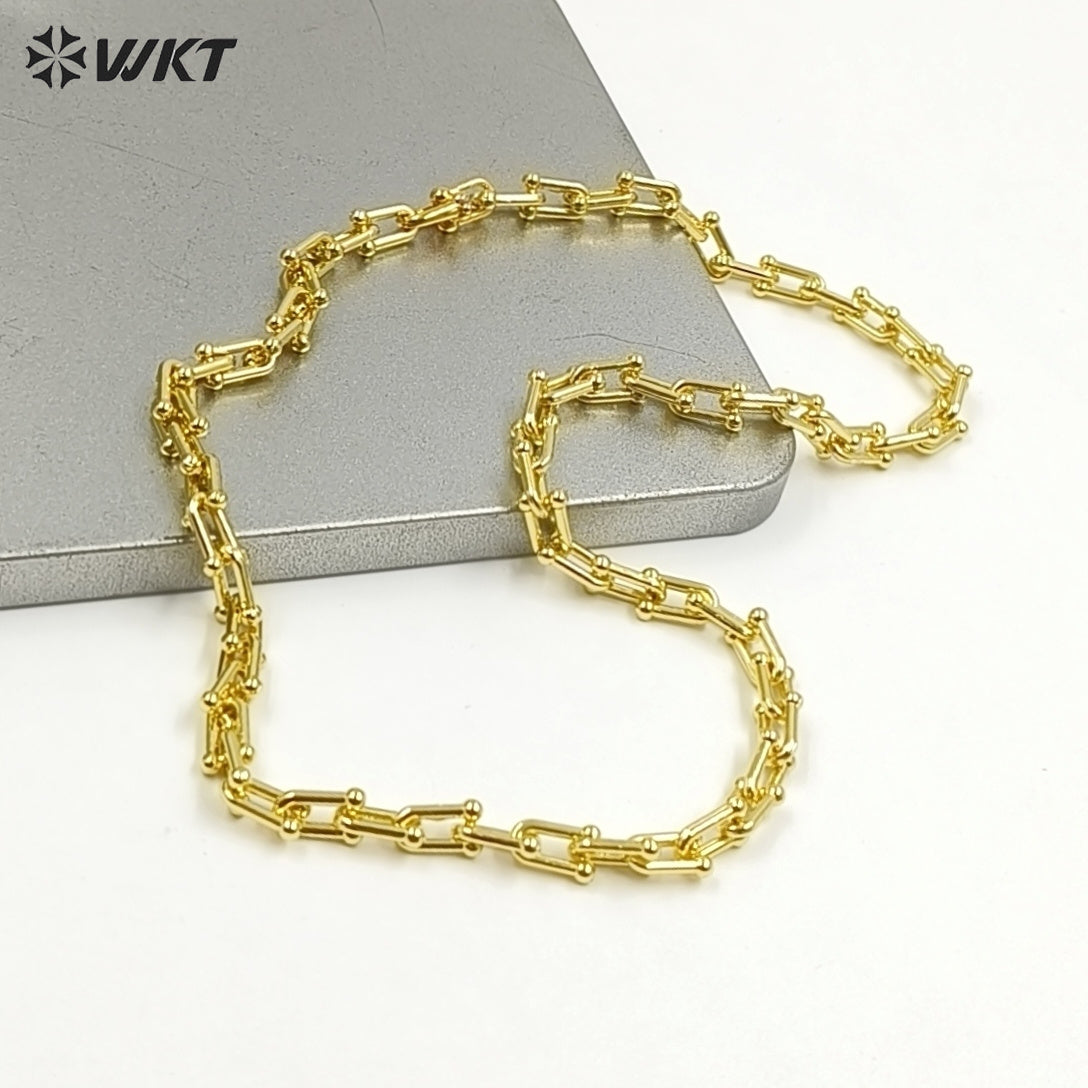 WT-N1228 Supper Hot Wholesale U Chain Top Quality Jewelry Brass With Full Gold Eletroplated U Chain Women Necklace Chain