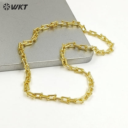 WT-N1228 Supper Hot Wholesale U Chain Top Quality Jewelry Brass With Full Gold Eletroplated U Chain Women Necklace Chain