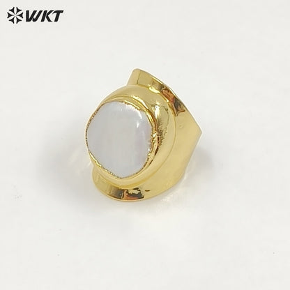 WT-R328 Classic Unique Each One Is Different Shell Jewelry in Gold Plated Adjustable Women's Fine Natural Freshwater Pearl Rings