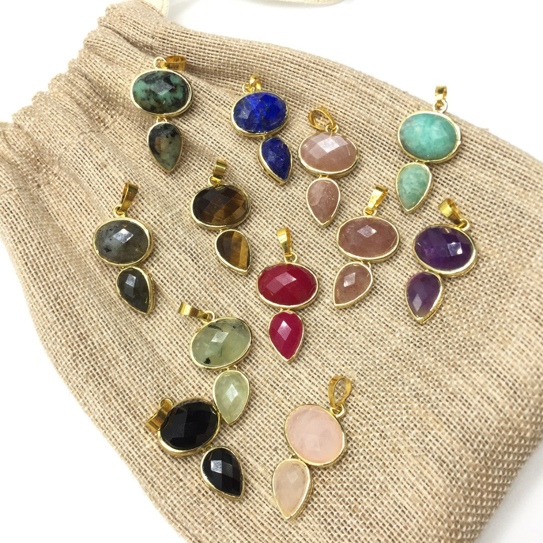 WT-P1931 Wholesale Hot Sale Fashion Natural 18*33mm Double Pendants With a Little Agate High Quality for Necklace
