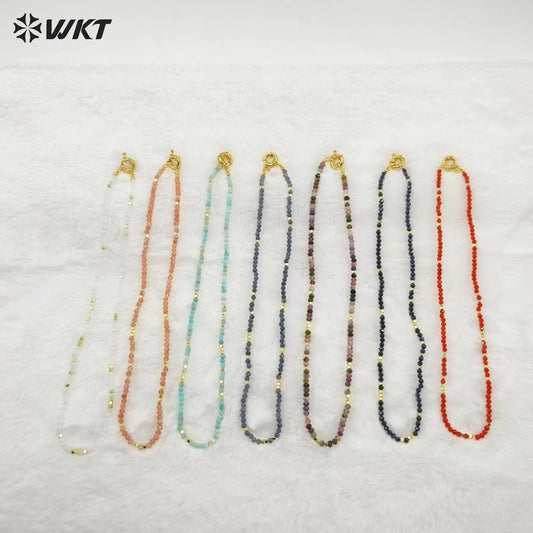 WT-N1443 WKT Best 2023 Newest Natural Aura Cluster Quartz Necklace Women Simple Hoop Aura 3MM Stone Beads Necklace