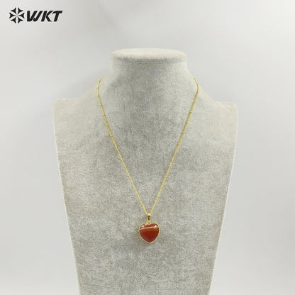 WT-N1485 Fashion Popular 18K Real Gold Plated Lovely Small Gemstone Birthday Stone Heart Charms Necklace