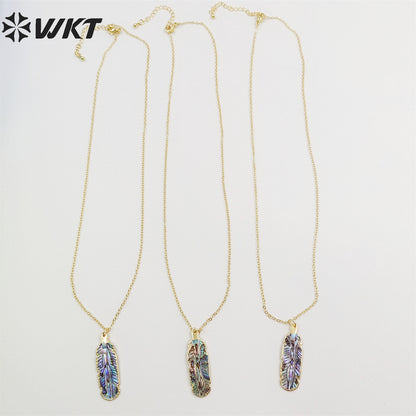 WT-N1034 WKT Necklace Fashion 18k Real Gold Plated Jewelry Popular Feather Shape Abalone Shell Necklace Pauwa Necklace