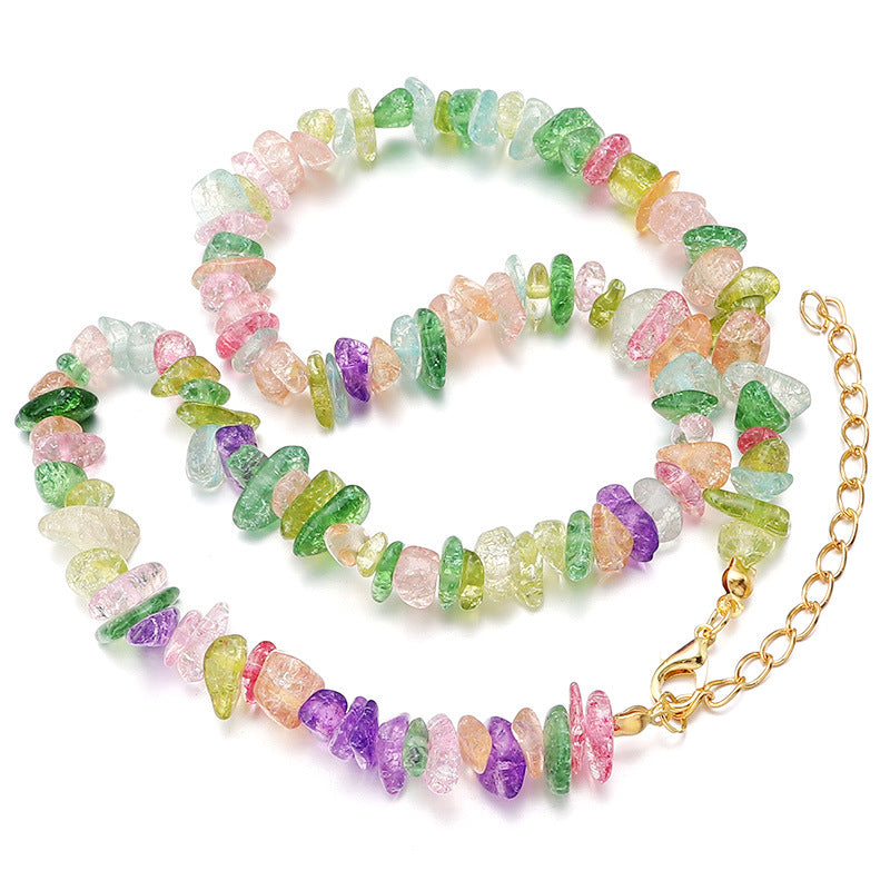 WT-N1438 45cm+5cm Extend Chain Long Gemstone Casual Long Statement Necklace Natural Chips Stone Necklace