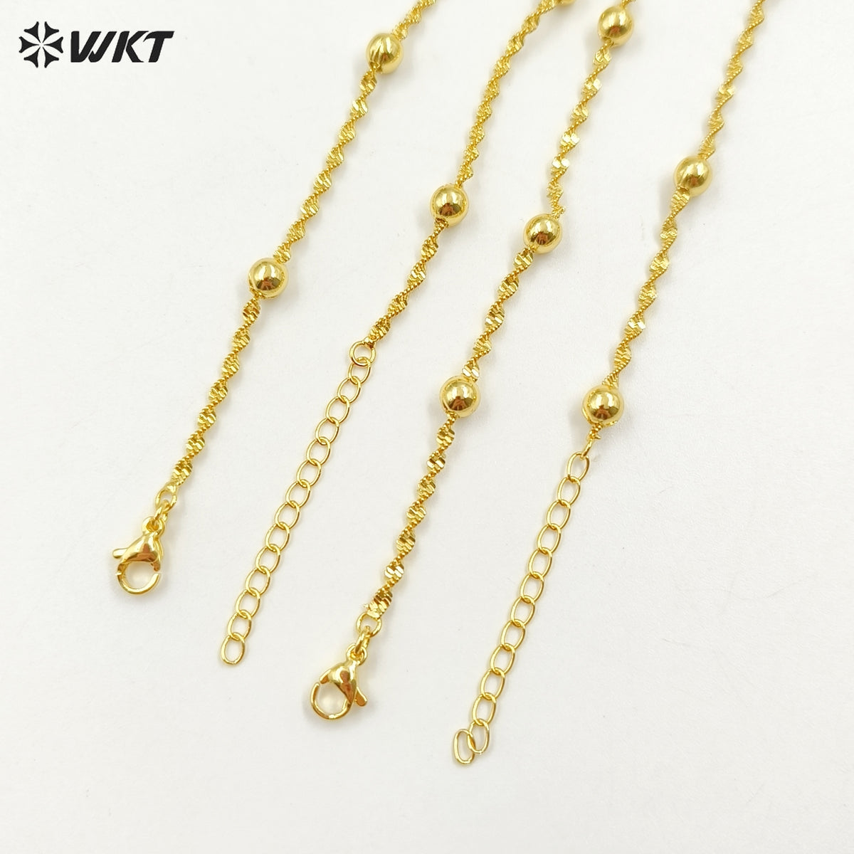 WT-BFN060 WKT New Handmade Round Beads Twisted 16 Inch Long Gold Plated Resist Tarnishable Chain Necklace