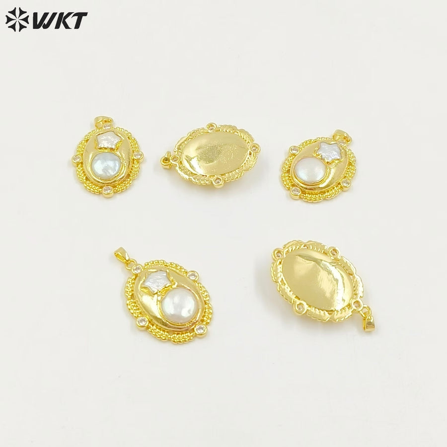 WT-JP390 New Innovation Sweet and Lovely Style Yellow 18K Gold Plated Natural Star Round Pearl Pendant for Girls As Special Gift