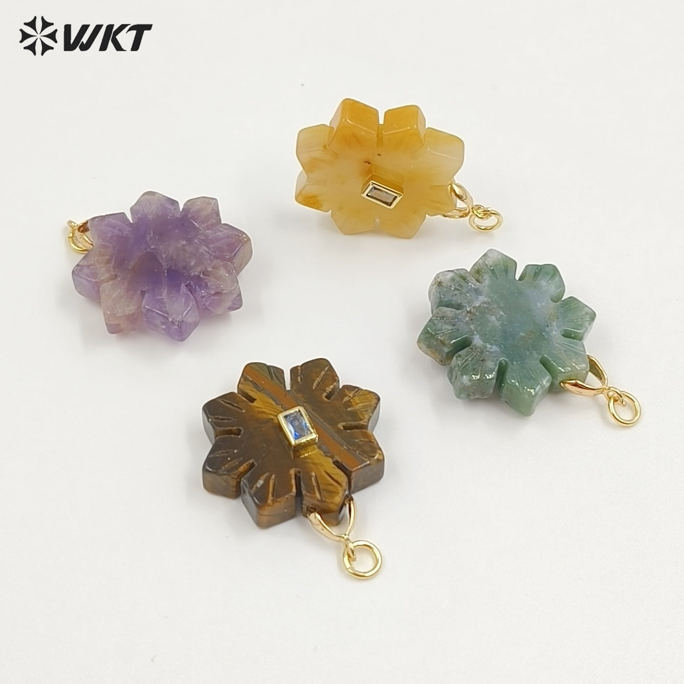 WT-P2095 Romantic Colorful Natural Gemstones And Zircon Snowflake Shape Charm Pendants As Lady Handmade Earrings Findings