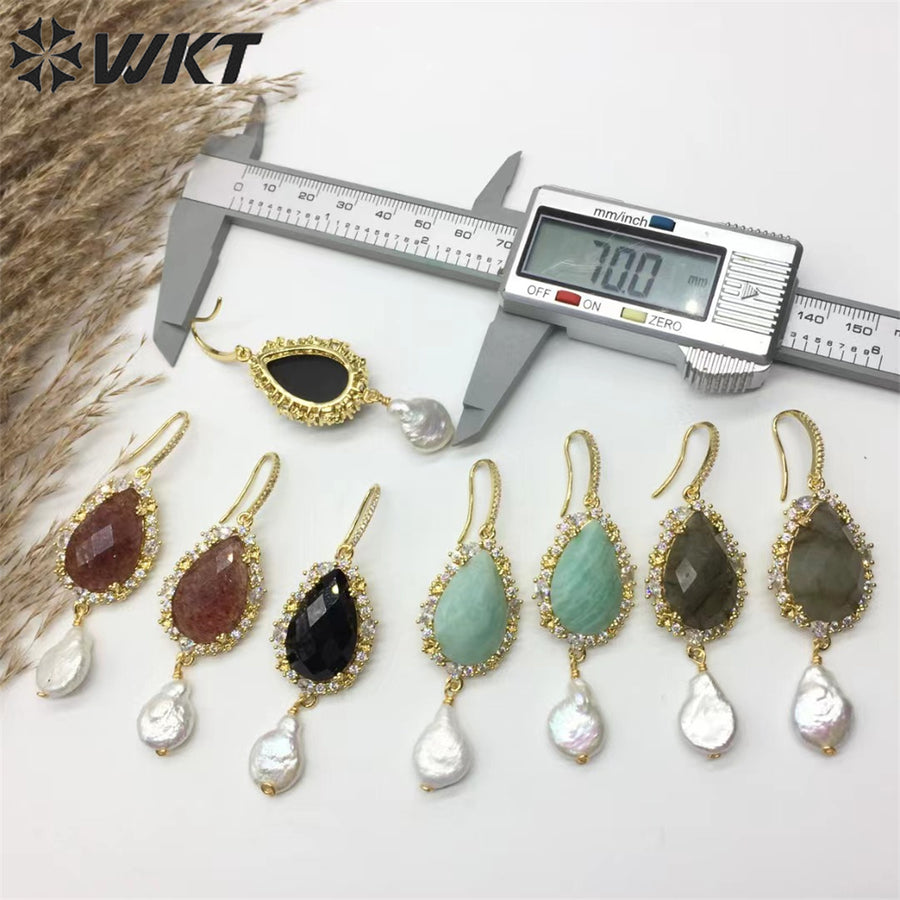 WT-E706 WKT New Design Gorgeous Natural Lapis Amethyst Stone Hoop Earring 18k Enviramental Electroplated Drop Gift Earring