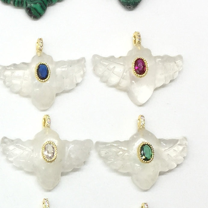 WT-P2146 Amazing Zircon And Multi Natural Gemstones Hand Carved Bird Shape Charms Pendants As Fashion Necklace Jewelry Findings