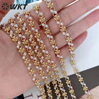 WT-RBC219 Newest Twisted Watch Strap Chain for Bracelet 18k Real Gold Plated Handmade Beads Jewelry Chain in Meters