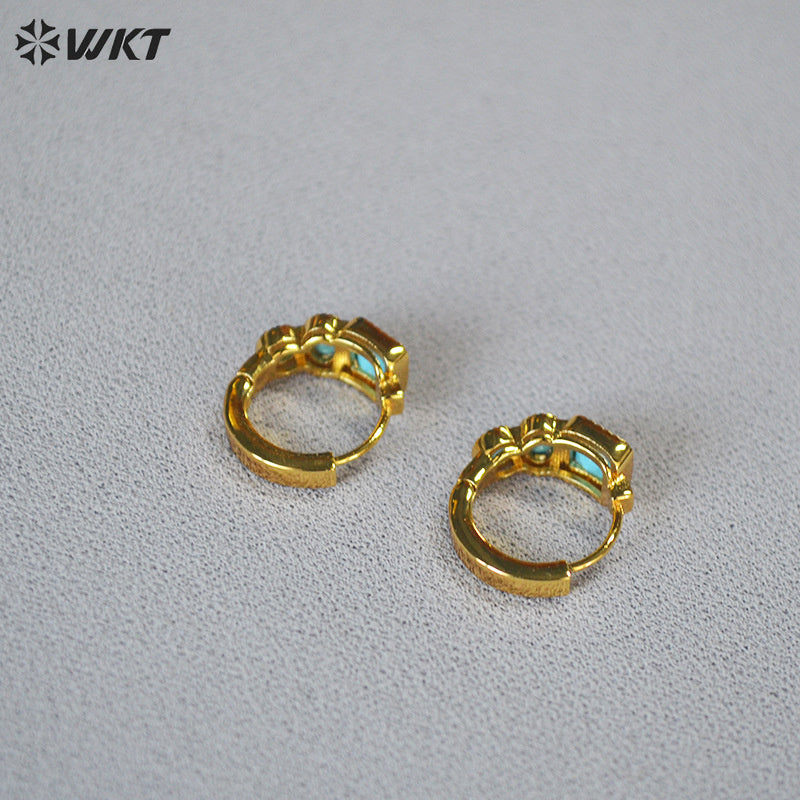 WT-E821 Fashionable Popular Natural Turquoise Copper Plated With Gold Little Earrings As Women Holiday Wearing Accessory