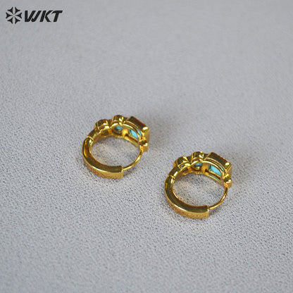WT-E821 Fashionable Popular Natural Turquoise Copper Plated With Gold Little Earrings As Women Holiday Wearing Accessory