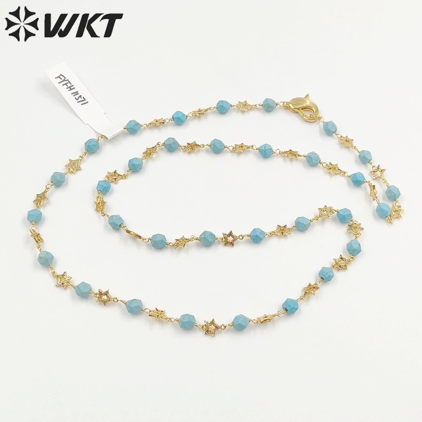 WT-N1435 Gorgeous Natural Colorful Beads Chain 90cm Long Handmade Wire Wrapped Rosary Beads Chain Necklace