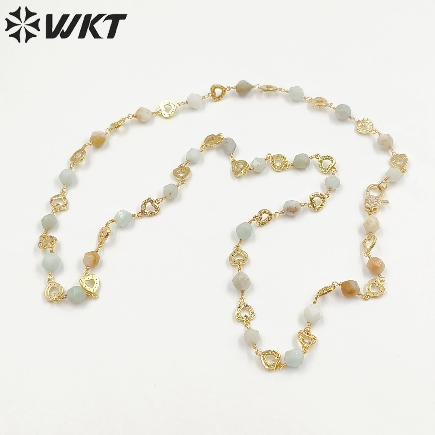 WT-N1435 Gorgeous Natural Colorful Beads Chain 90cm Long Handmade Wire Wrapped Rosary Beads Chain Necklace