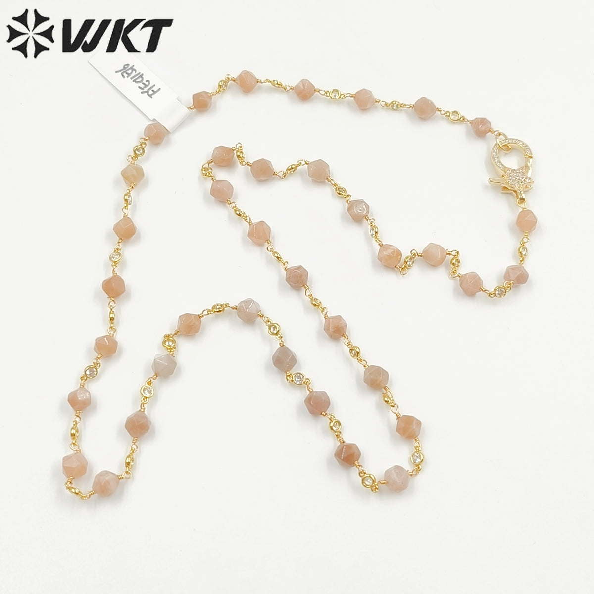 WT-N1435 Gorgeous Natural Colorful Beads Chain 90cm Long Handmade Wire Wrapped Rosary Beads Chain Necklace