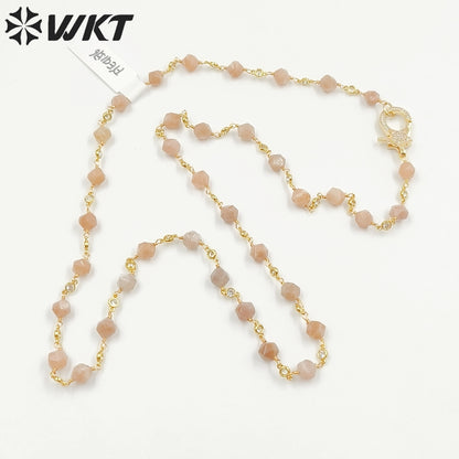 WT-N1435 Gorgeous Natural Colorful Beads Chain 90cm Long Handmade Wire Wrapped Rosary Beads Chain Necklace