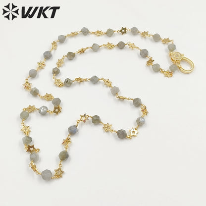 WT-N1435 Gorgeous Natural Colorful Beads Chain 90cm Long Handmade Wire Wrapped Rosary Beads Chain Necklace