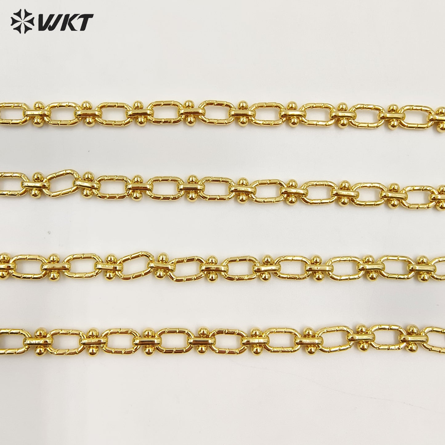 WT-BC219 Hand Made New Design 18K Real Gold Plated Yellow Brass Embossed Jewelry Chain Sell by Meter for Necklace Bracelet Parts