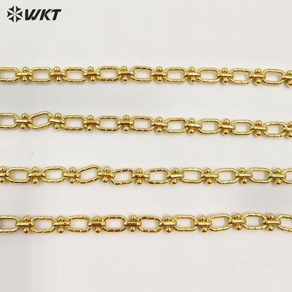 WT-BC219 Hand Made New Design 18K Real Gold Plated Yellow Brass Embossed Jewelry Chain Sell by Meter for Necklace Bracelet Parts