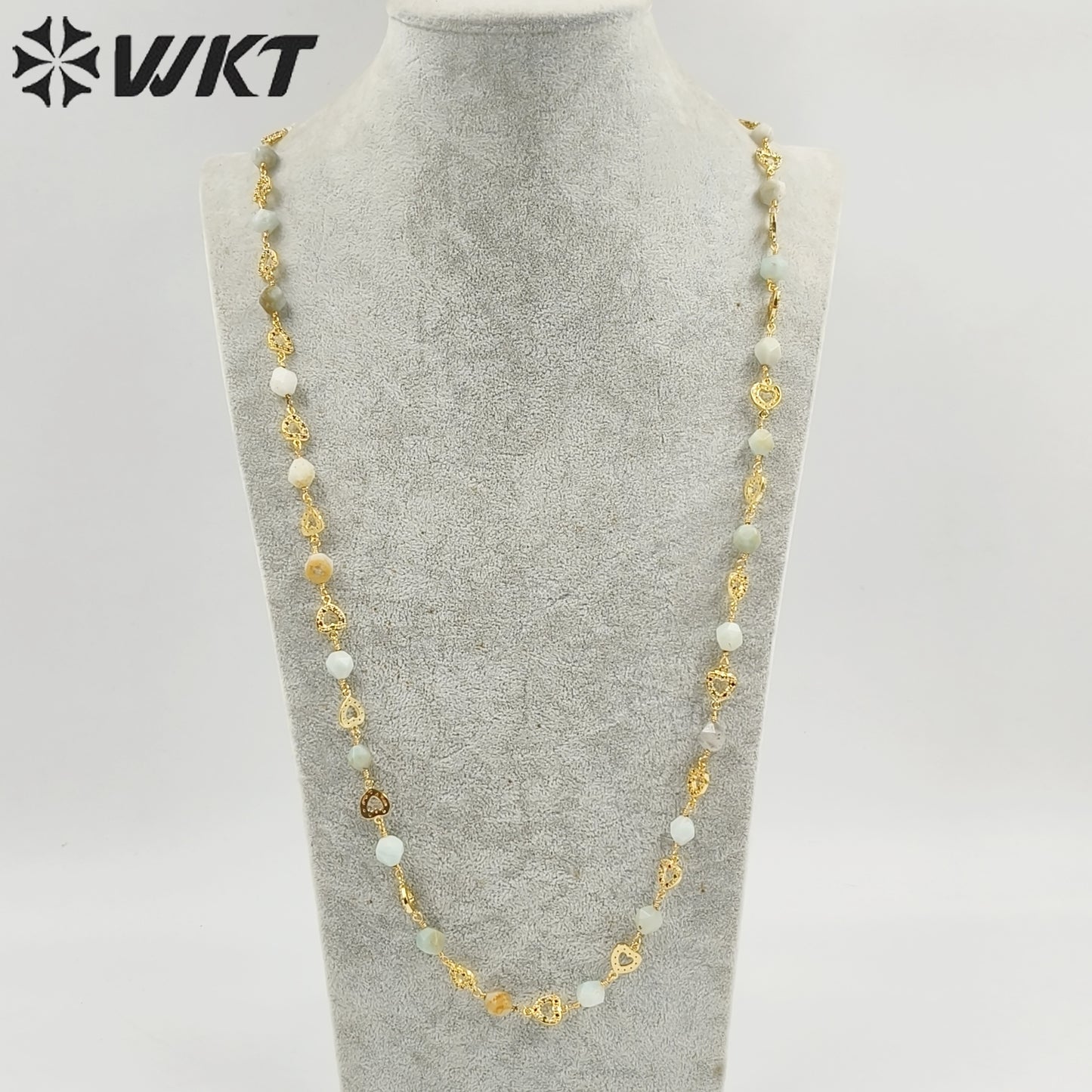 WT-N1435 Gorgeous Natural Colorful Beads Chain 90cm Long Handmade Wire Wrapped Rosary Beads Chain Necklace